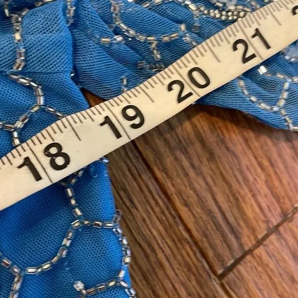 Adrianna Papell blue embellished beaded overlay mermaid occasion dress 12